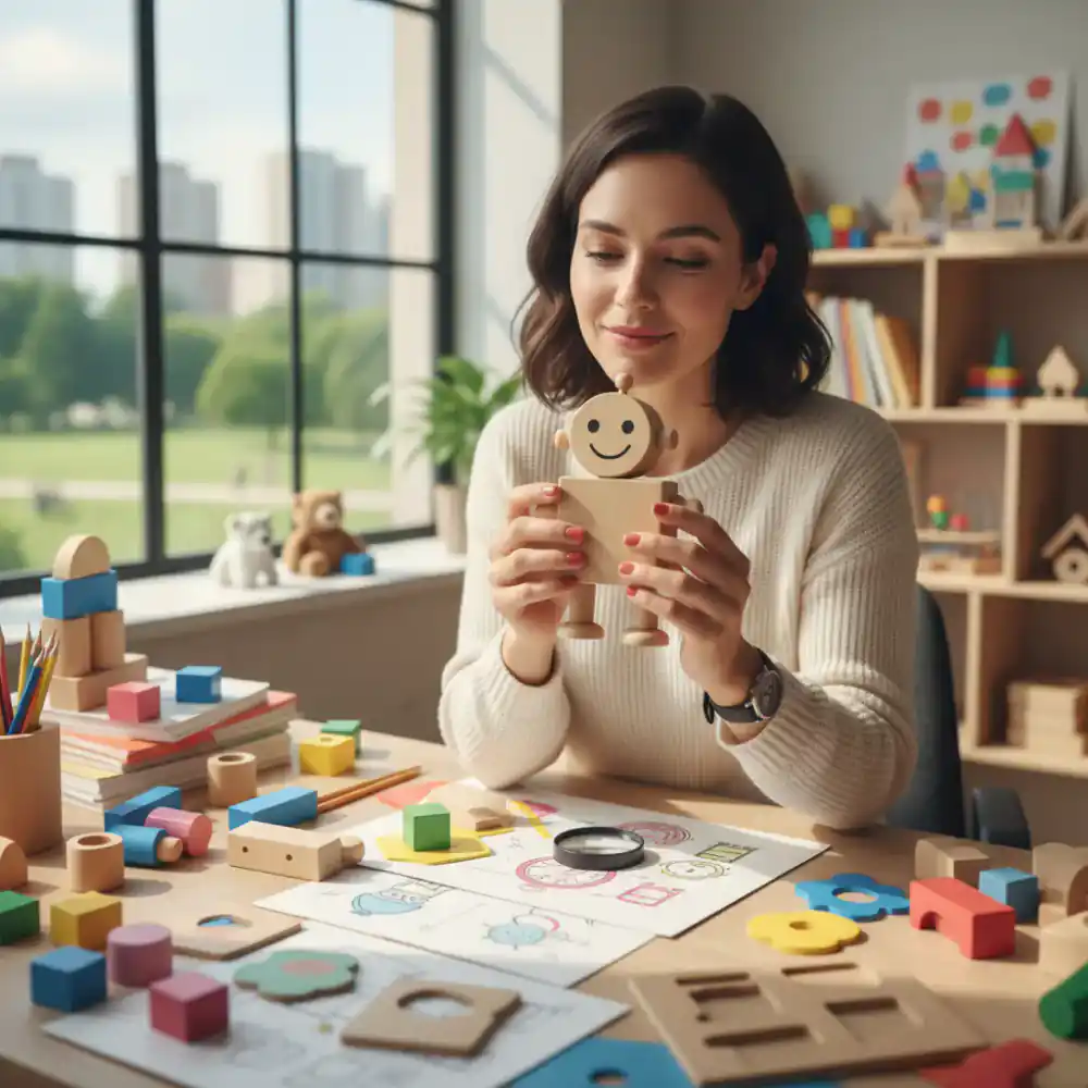 Educator reviewing toy designs