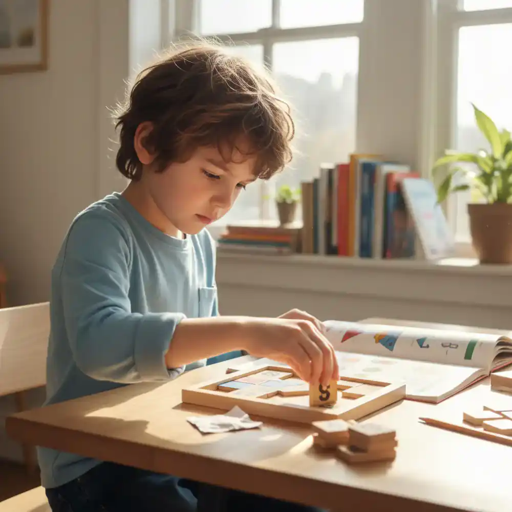 Child solving math puzzle
